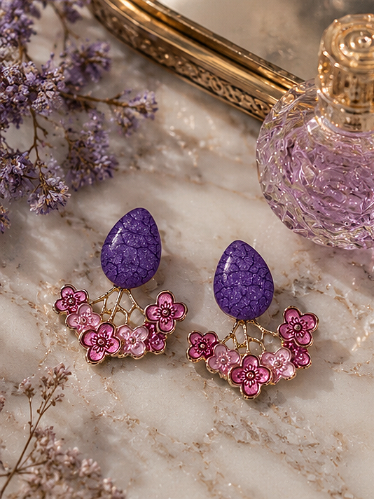 Violet Blossom Statement Earrings