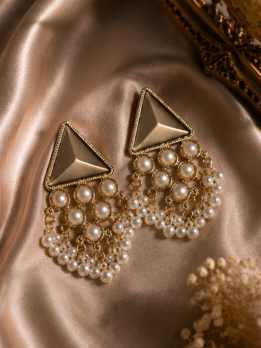 Pearl Cascade Triangle Earrings