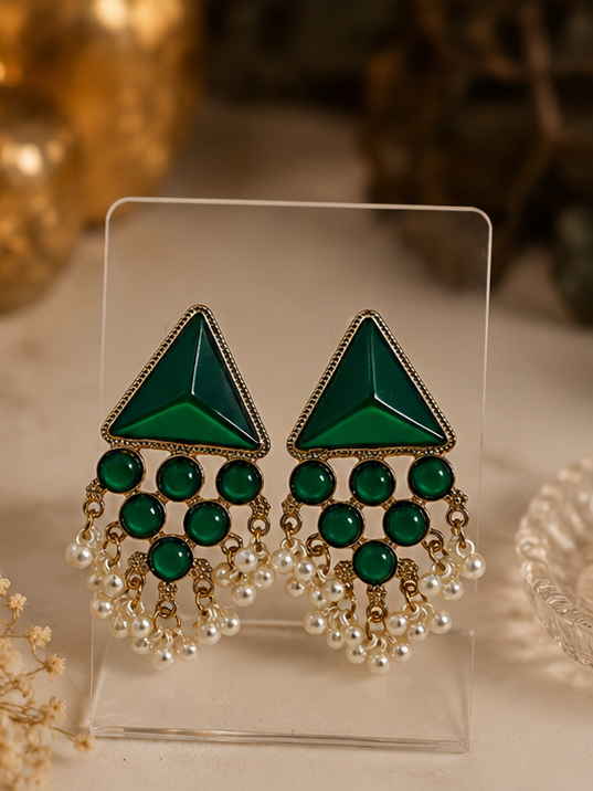 Emerald Pearl Tassel Earrings