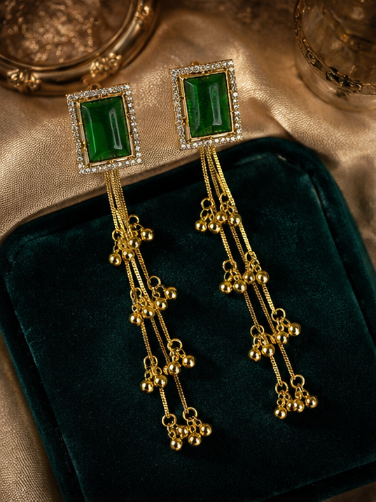 Emerald Royale Tassel Earrings