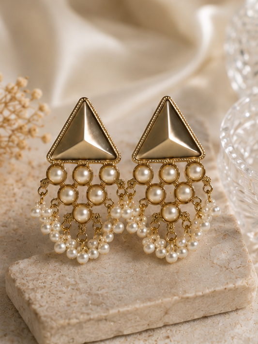 Pearl Cascade Triangle Earrings