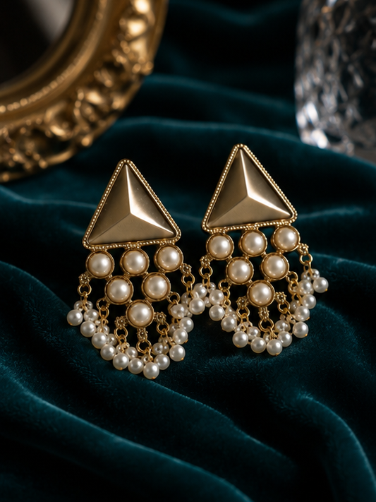 Pearl Cascade Triangle Earrings