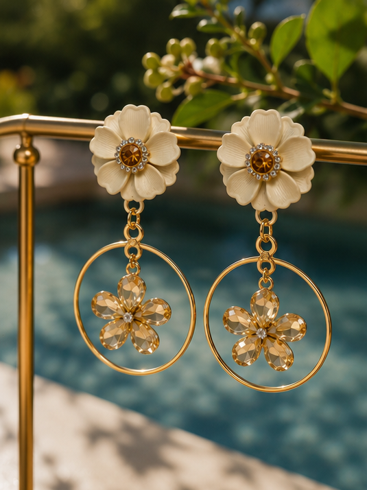 Golden Blossom Hoop Earrings