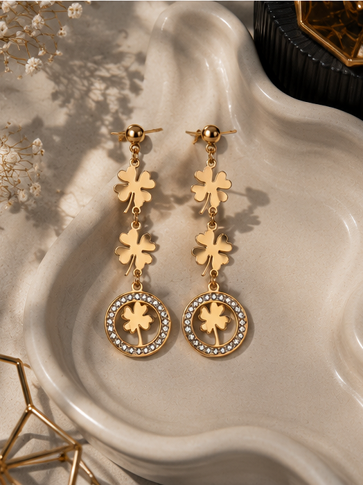 Golden Clover Cascade Earrings