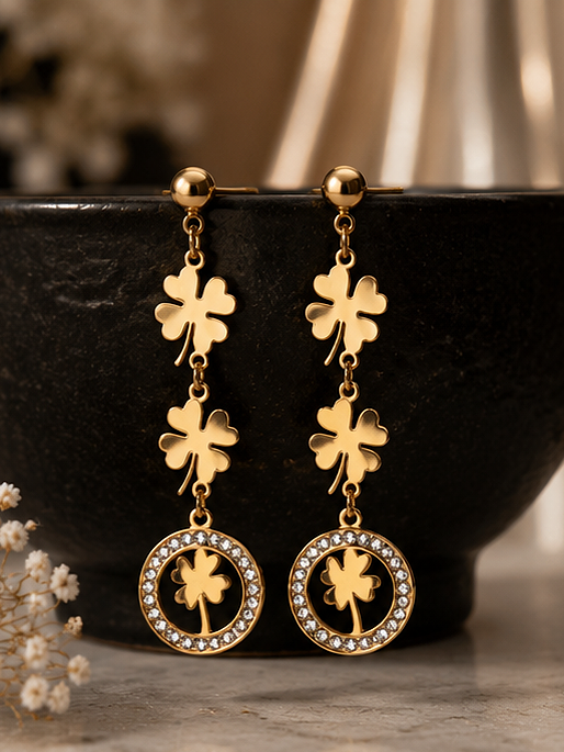 Golden Clover Cascade Earrings