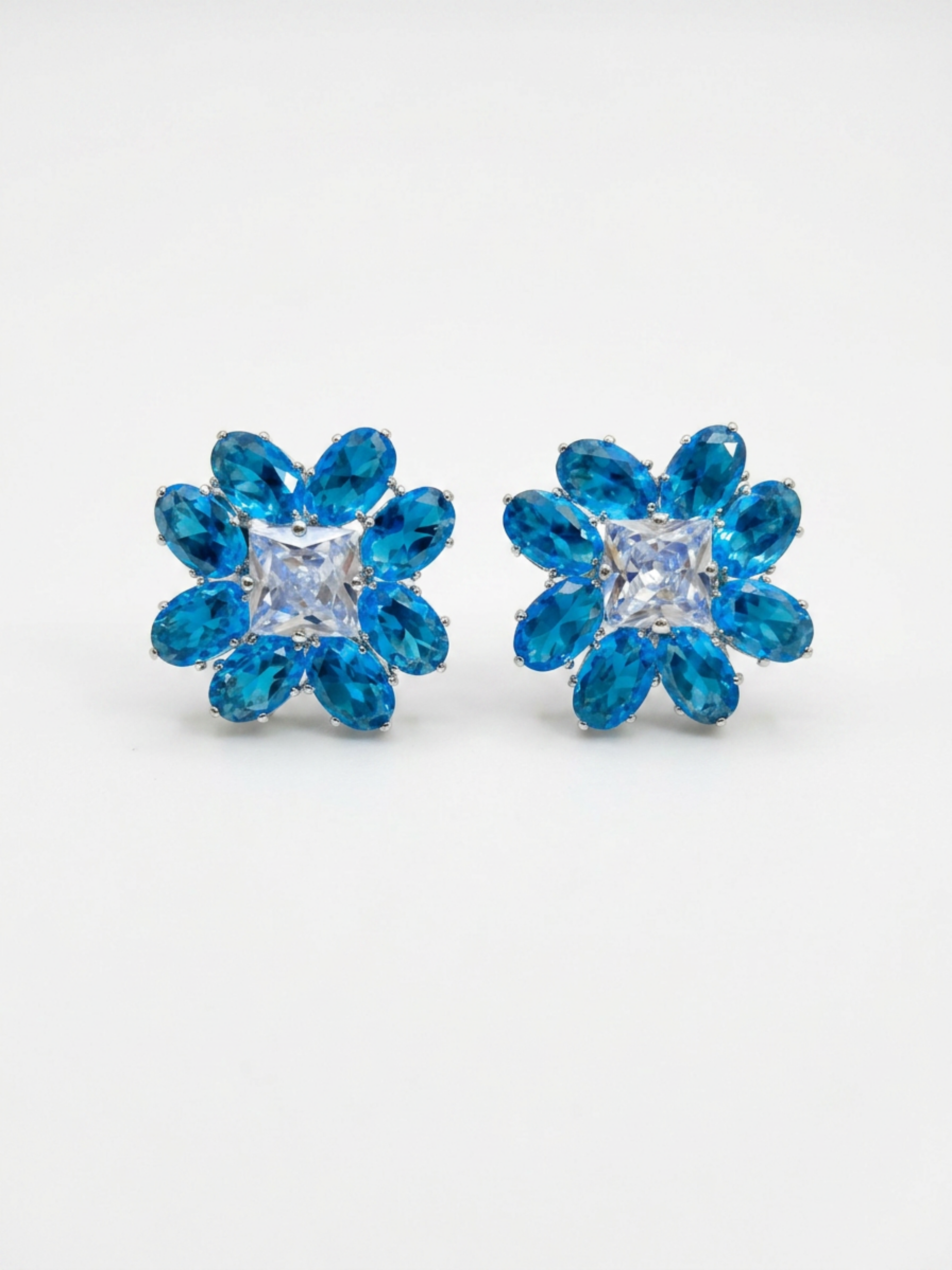 Princess Cut Floral Stud Earrings