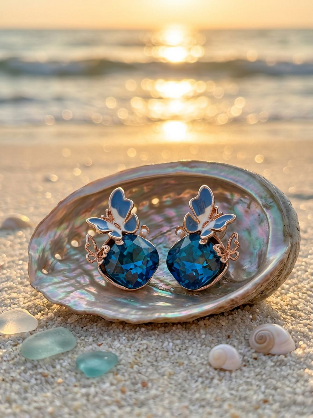 Sapphire Butterfly Bloom Studs