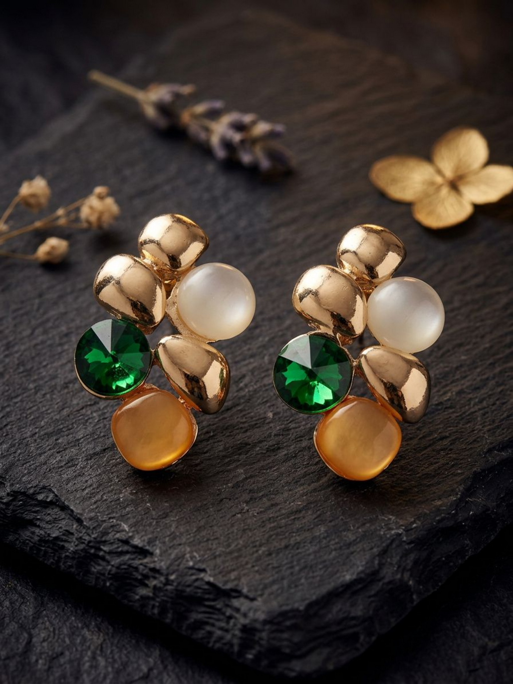 Emerald Pearl Bloom Studs