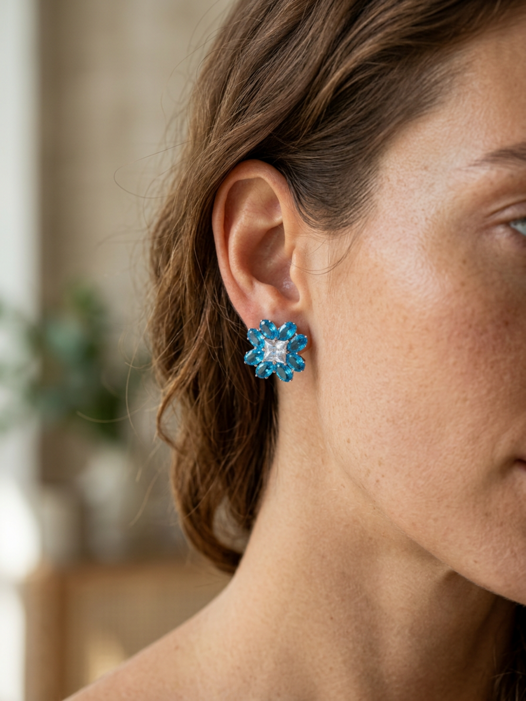 Princess Cut Floral Stud Earrings