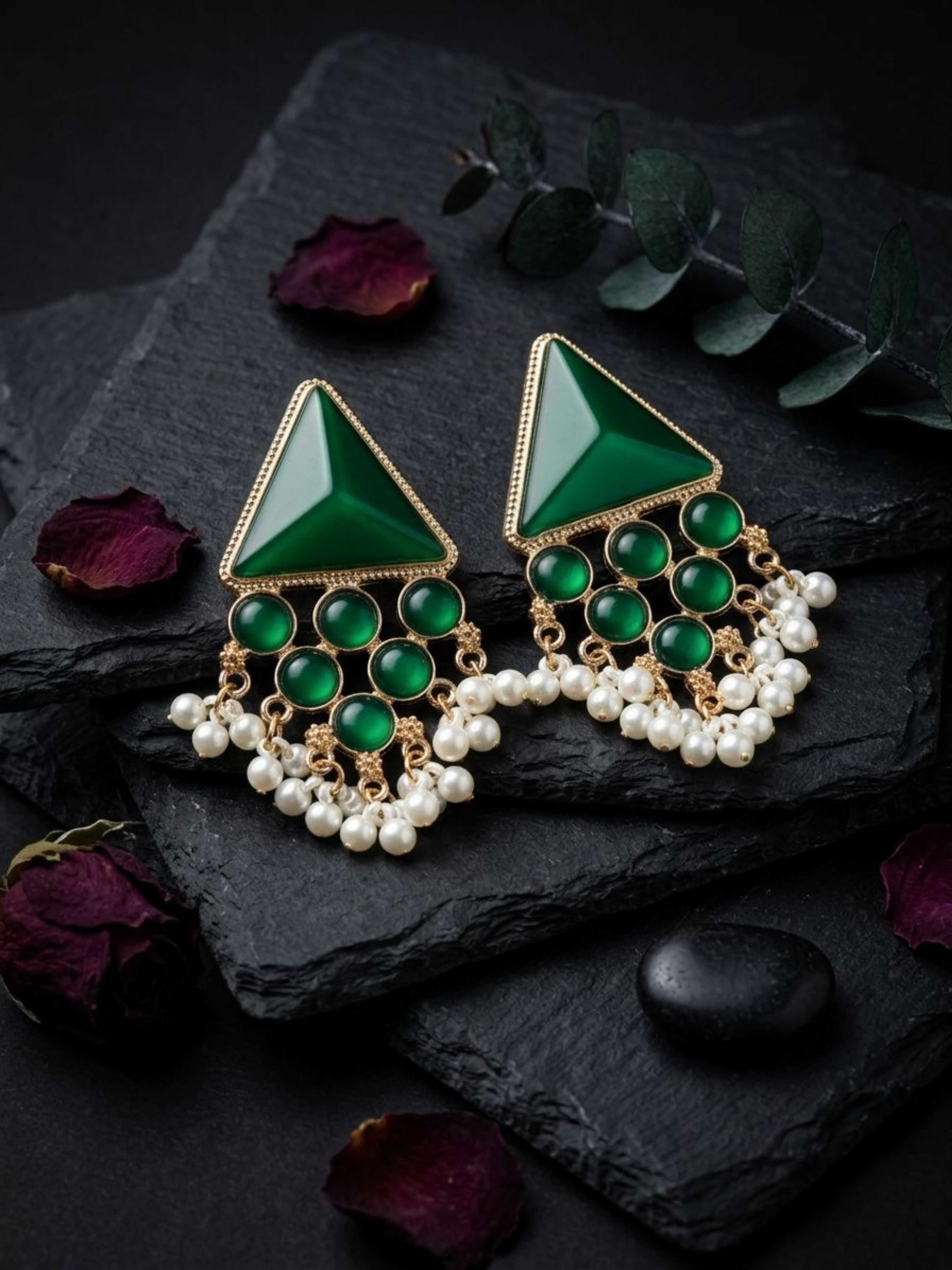 Emerald Pearl Tassel Earrings