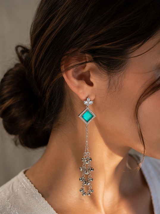 Aqua Cascade Tassel Earrings