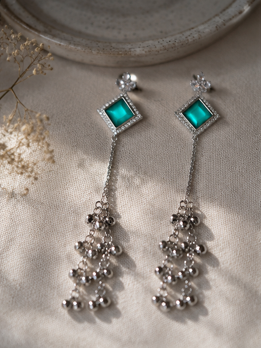 Aqua Cascade Tassel Earrings