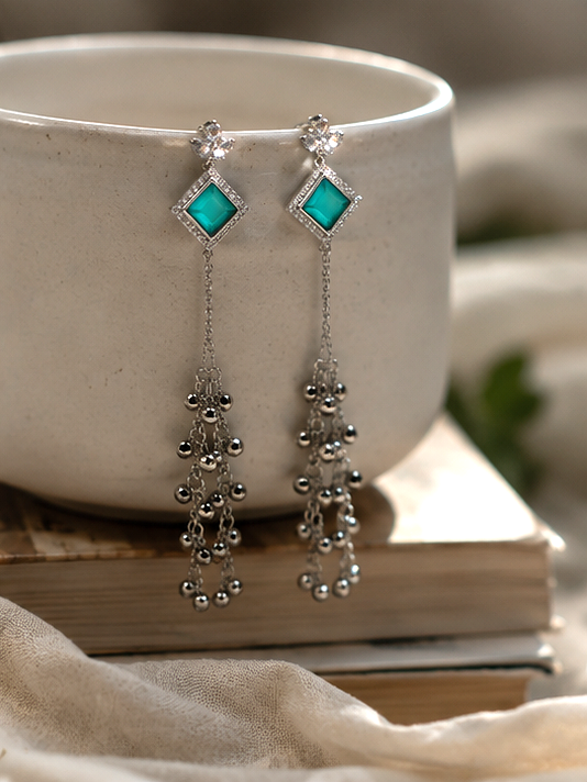 Aqua Cascade Tassel Earrings