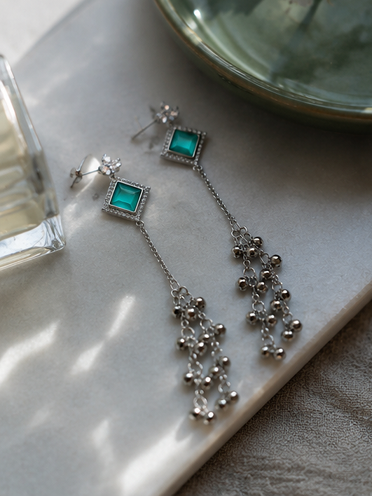Aqua Cascade Tassel Earrings