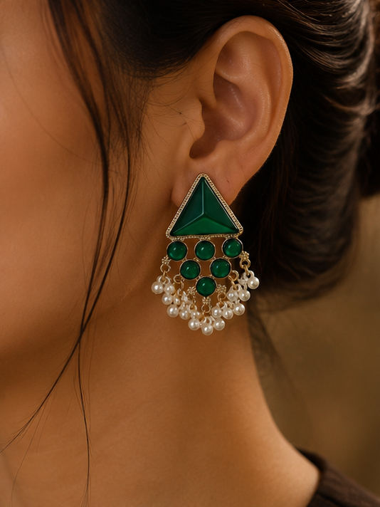 Emerald Pearl Tassel Earrings