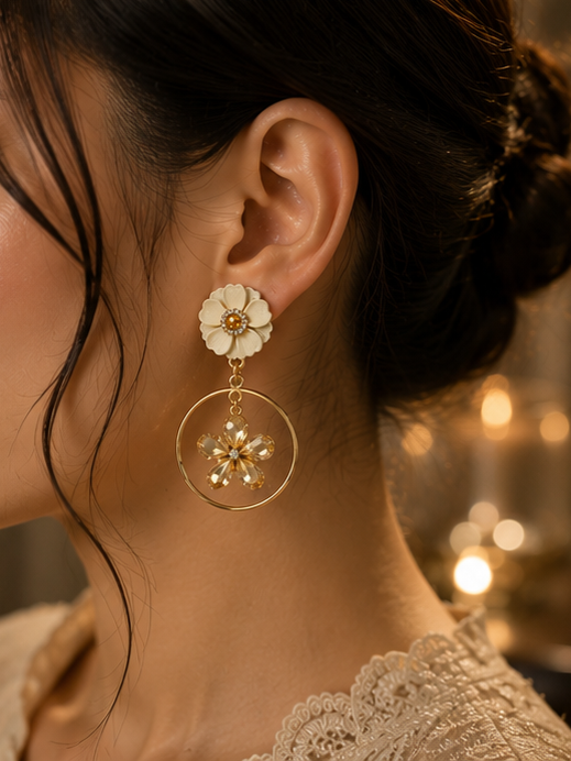 Golden Blossom Hoop Earrings