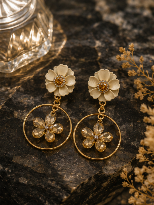 Golden Blossom Hoop Earrings