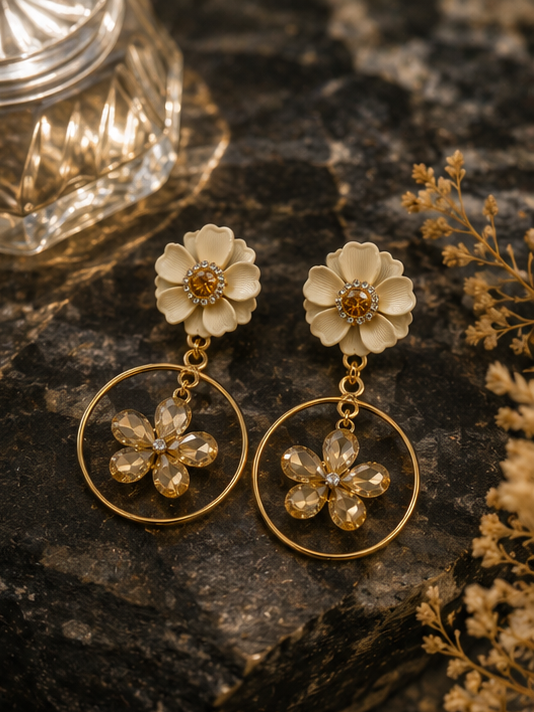Golden Blossom Hoop Earrings