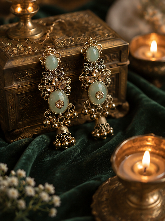 Mint Heirloom Jhumka Earrings