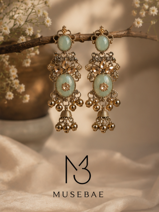 Mint Heirloom Jhumka Earrings