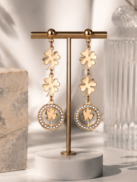 Golden Clover Cascade Earrings