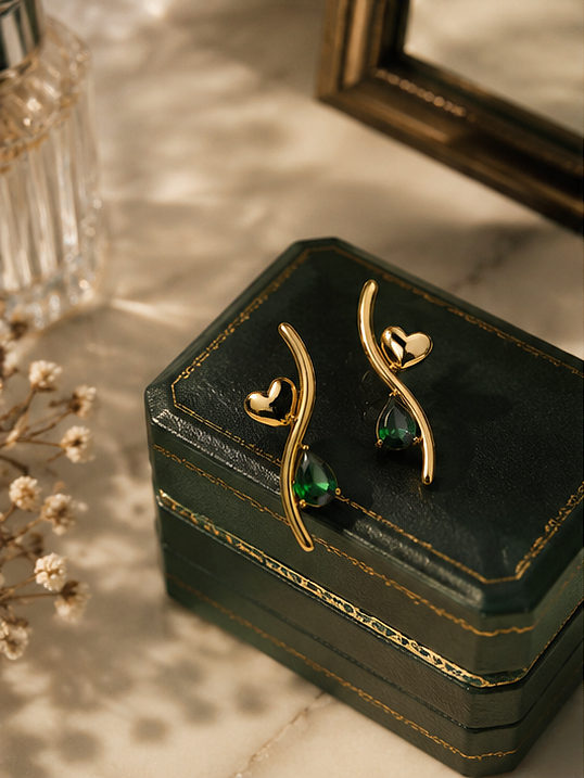 Emerald Heartline Earrings